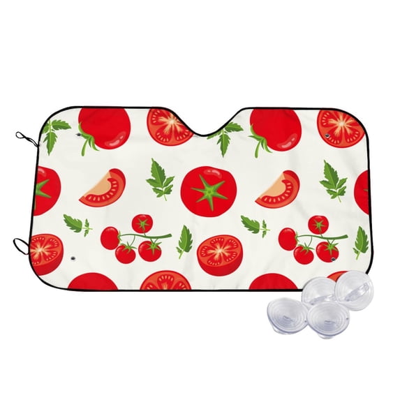 Uemuo Fresh Red Tomato Pattern Accordion Car Windshield Sun Shade, Foldable Reflective Sun Visor for Car, Reflector Windshield Sunshade-