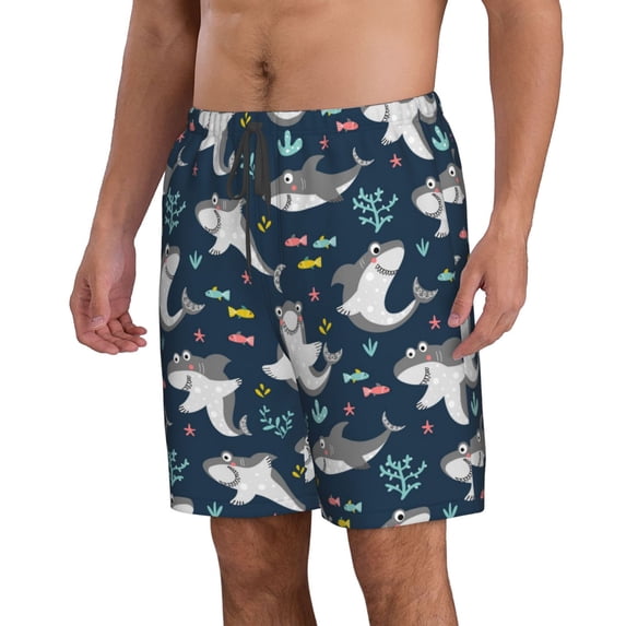 Uemuo Friendly Sharks Pattern Men's Swim Trunks Hawaiian Beach Bathing Suit Swimsuits Beach Quick-Dry Shorts with Pockets-