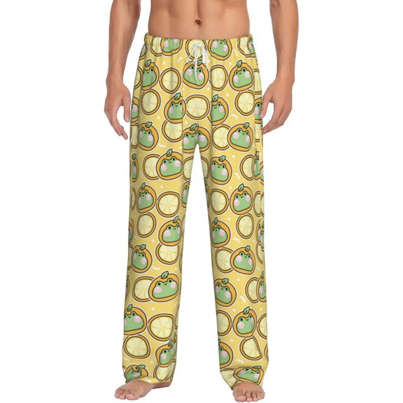 Uemuo Frog In Orange Hat Pattern Men's Wide Leg Palazzo Lounge Pants with Pockets Light Weight Loose Comfy Casual Pajama Pants-XX-Large