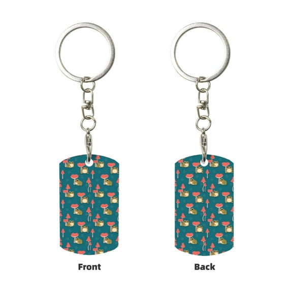 Uemuo Frog and Mushrooms Pattern Rectangular Metal Keychain - Durable, Stylish, and Personalized Key Ring for Men and Women,Engraved Keychain,Gift Slim Sturdy Keychain