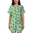 thumbnail image 1 of Uemuo Froggs In The Lake Pattern Women's Short-Sleeved Pajama, Button-Front Loungewear, 2-Piece Summer Sleepwear, Elastic Drawstring Shorts-Small, 1 of 7