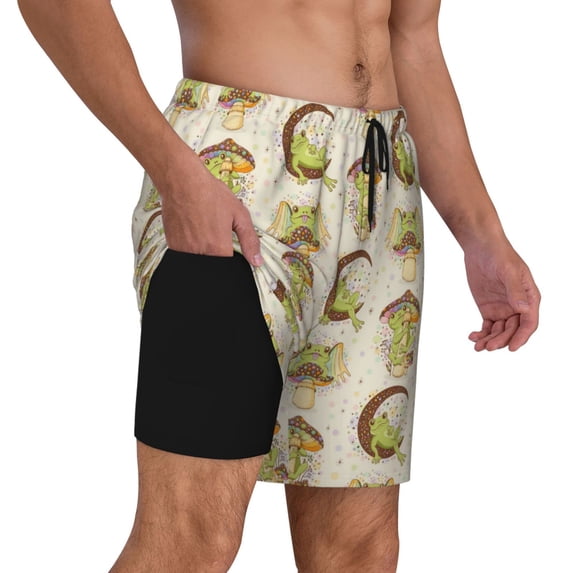 Uemuo Frogs Pattern Mens Swim Trunks Quick Dry Board Shorts with Mesh Lining, Stretch Beach Shorts Quick Dry No-Chafing Board Shorts-Large
