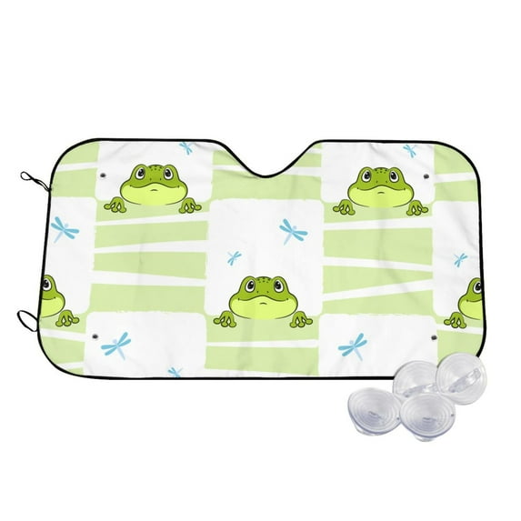 Uemuo Frogs and Dragonflies Pattern Accordion Car Windshield Sun Shade, Foldable Reflective Sun Visor for Car, Reflector Windshield Sunshade-
