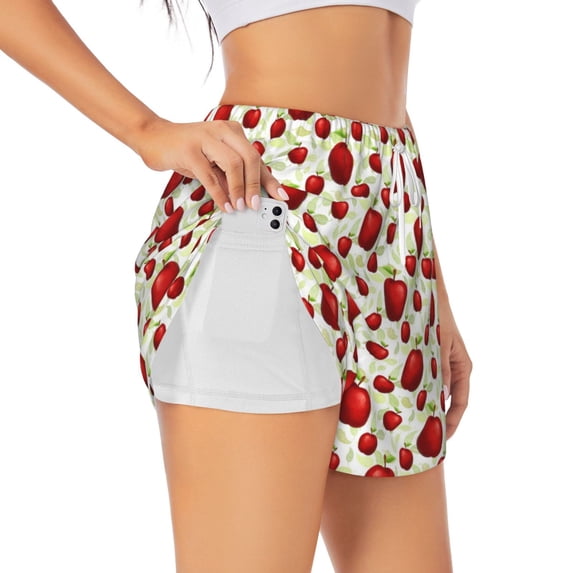 Uemuo Fruit Apples Pattern Women's Athletic Shorts High Waisted Running Shorts with Liner Pockets Gym Elastic Workout Shorts-Small
