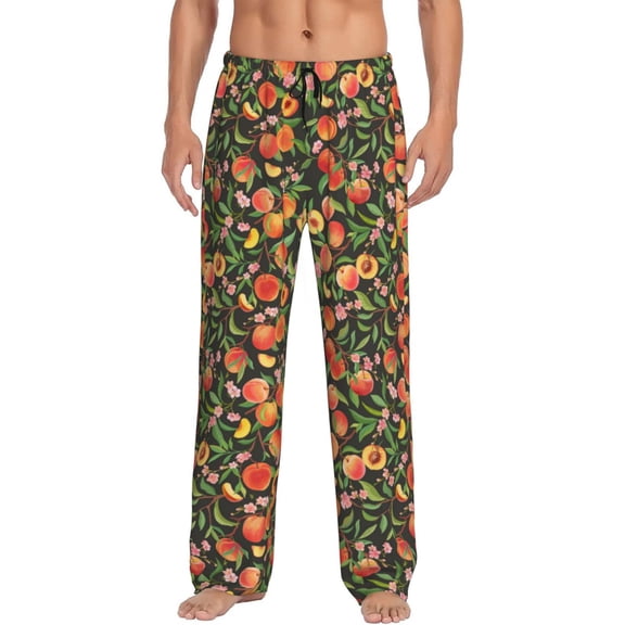 Uemuo Fruits Peach Pattern Men's Wide Leg Palazzo Lounge Pants with Pockets Light Weight Loose Comfy Casual Pajama Pants-Medium
