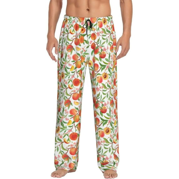 Uemuo Fruits Peach2 Pattern Men's Wide Leg Palazzo Lounge Pants with Pockets Light Weight Loose Comfy Casual Pajama Pants-Medium