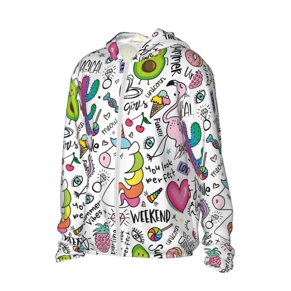 Uemuo Fun Animal with Unicorn Pattern Women's Full Zip UPF 50+ Sun Protection Hoodie Jacket Long Sleeve Sun Shirt Hiking Outdoor Performance with Pockets-X-Large