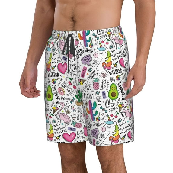Uemuo Fun Animal with Unicorn Pattern Men's Swim Trunks Hawaiian Beach Bathing Suit Swimsuits Beach Quick-Dry Shorts with Pockets-XX-Large