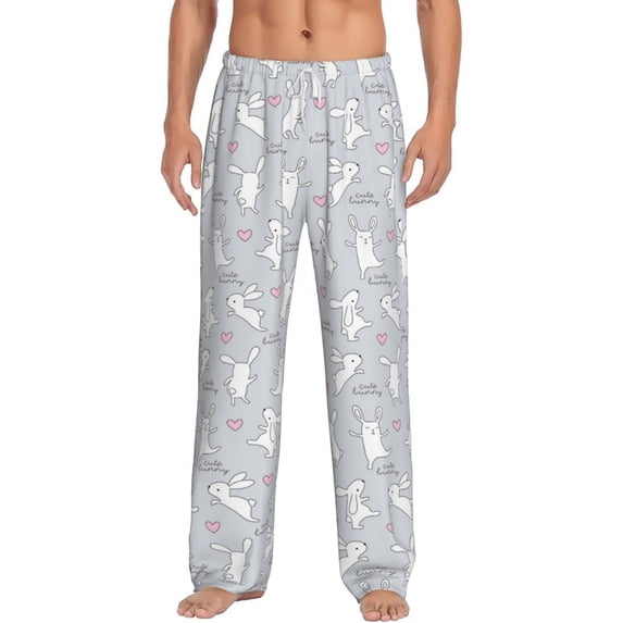 Uemuo Fun Rabbit Pattern Men's Wide Leg Palazzo Lounge Pants with Pockets Light Weight Loose Comfy Casual Pajama Pants-Medium