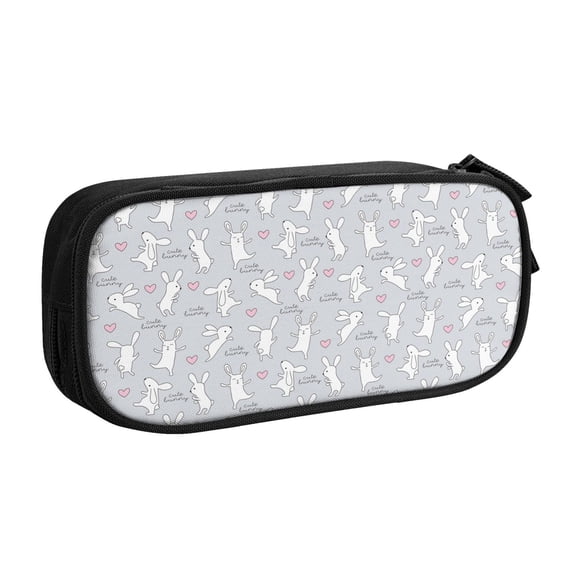 Uemuo Fun Rabbit Printed Pencil Pen Case, Portable Pencil Pouch with Zipper, Compact Stationery Bag Makeup Bag, Pencil Bag for Home Office