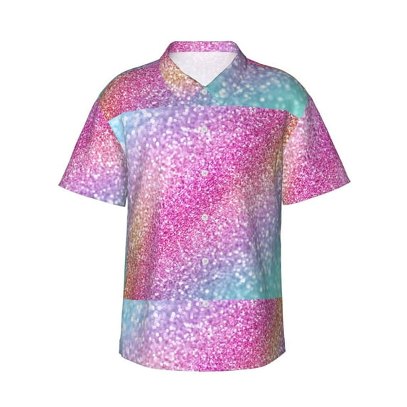 Uemuo Fun Rainbow Pink Printed Regular Fit Short Sleeve Casual Hawaiian Shirt for Men,Aloha shirt,Tropical shirt,Floral print shirt,Vacation Beach shirt-