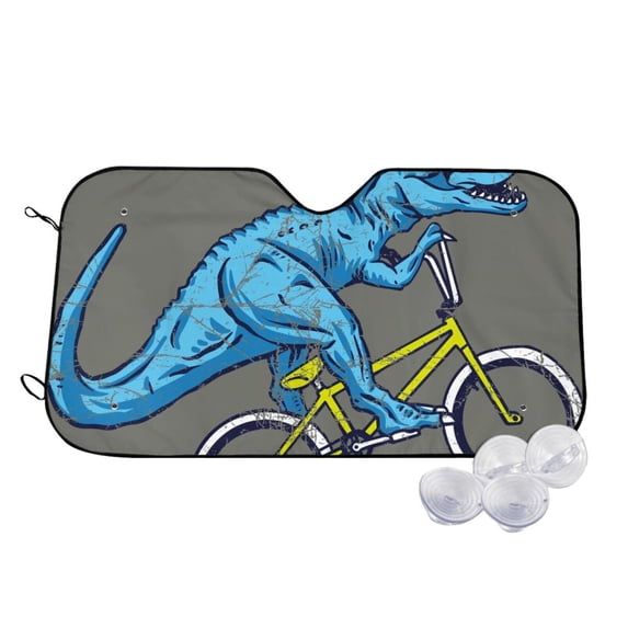 Uemuo Fun Riding Dinosaur Pattern Accordion Car Windshield Sun Shade, Foldable Reflective Sun Visor for Car, Reflector Windshield Sunshade-