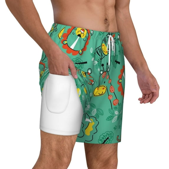 Uemuo Funny Animals in Jungle Pattern Mens Swim Trunks Quick Dry Board Shorts with Mesh Lining, Stretch Beach Shorts Quick Dry No-Chafing Board Shorts-Medium