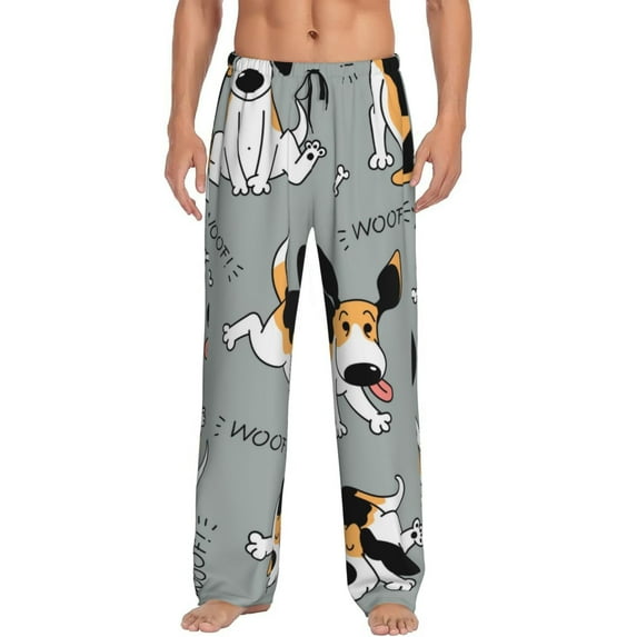 Uemuo Funny Beagle Active Dog Pattern Men's Wide Leg Palazzo Lounge Pants with Pockets Light Weight Loose Comfy Casual Pajama Pants-