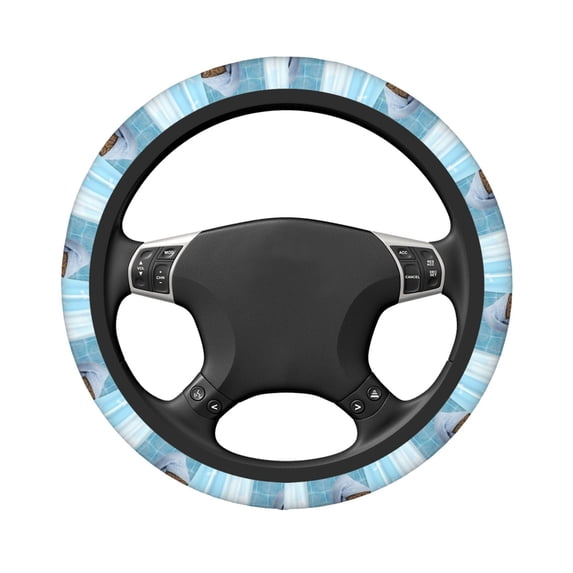 Uemuo Funny Cat Taking a Bath Printed Car Elastic Steering Wheel Cover - Universal Car Accessory for Diverse Cars Anti-Slip, and Comfortable- 15"