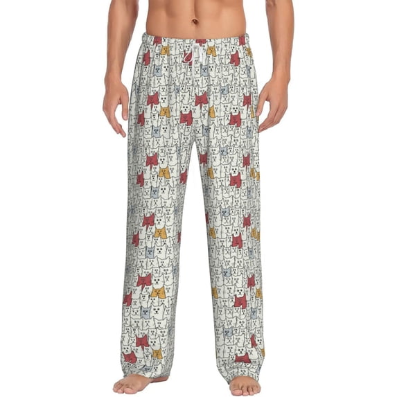 Uemuo Funny Cat White Pattern Men's Wide Leg Palazzo Lounge Pants with Pockets Light Weight Loose Comfy Casual Pajama Pants-Medium
