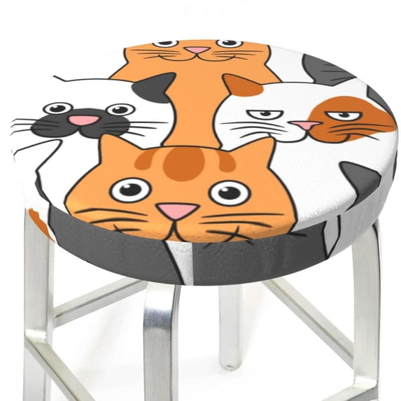 Uemuo Funny Cats Pattern Round Bar Stool Seat Covers Washable Stool Cushion Slipcover Elastic Bar Chair Covers-13 inch