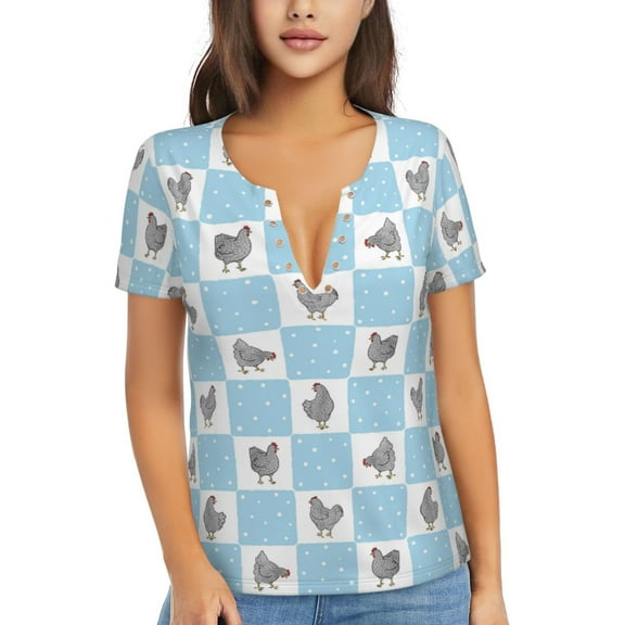 Uemuo Funny Chicken Drawing Women's Deep V-Neck Low Cut Tops - Casual Loose Fit with Stainless Steel Loop, Soft, Breathable, Perfect for Office, Travel, and Daily Wear-XX-Large