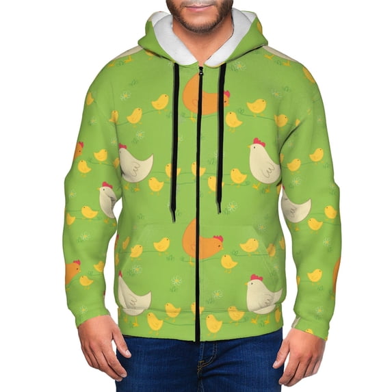Uemuo Funny Chicken for Men's Fashion Full-zip Hoodies & Sweatshirts with Kangaroo Pocket, Zip-up Hooded Sweatshirt, Moisture Wicking & Breathable-Large