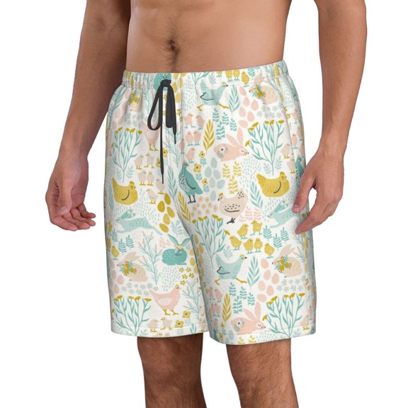 Uemuo Funny Chicken Pattern Men's Swim Trunks Hawaiian Beach Bathing Suit Swimsuits Beach Quick-Dry Shorts with Pockets-Medium