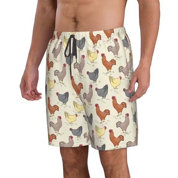 Uemuo Funny Chicken Pattern Men's Swim Trunks Hawaiian Beach Bathing Suit Swimsuits Beach Quick-Dry Shorts with Pockets-Small