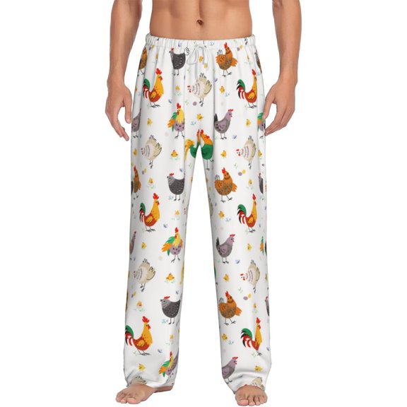 Uemuo Funny Chicken Pattern Men's Wide Leg Palazzo Lounge Pants with Pockets Light Weight Loose Comfy Casual Pajama Pants-Medium