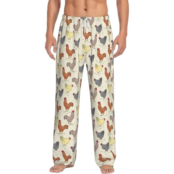 Uemuo Funny Chicken Pattern Men's Wide Leg Palazzo Lounge Pants with Pockets Light Weight Loose Comfy Casual Pajama Pants-Medium