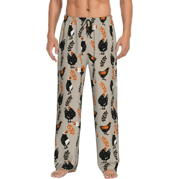 Uemuo Funny Chicken Pattern Men's Wide Leg Palazzo Lounge Pants with Pockets Light Weight Loose Comfy Casual Pajama Pants-Medium
