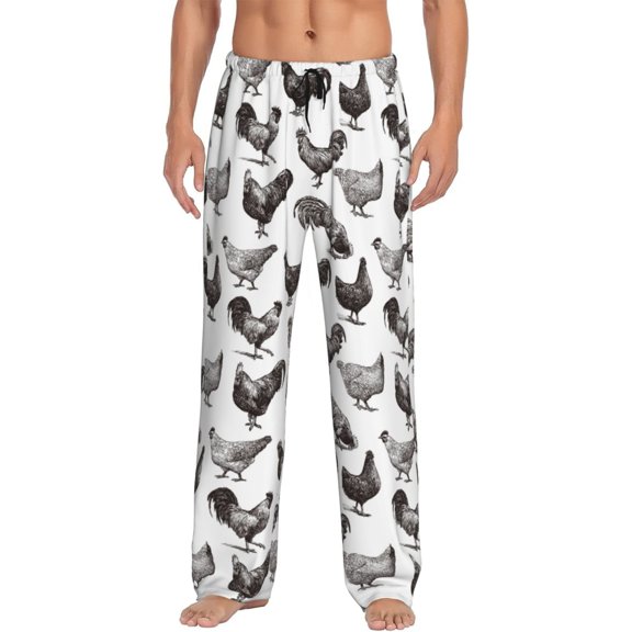 Uemuo Funny Chicken Pattern Men's Wide Leg Palazzo Lounge Pants with Pockets Light Weight Loose Comfy Casual Pajama Pants-Medium