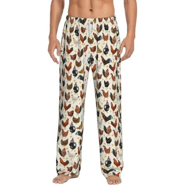 Uemuo Funny Chicken Pattern Men's Wide Leg Palazzo Lounge Pants with Pockets Light Weight Loose Comfy Casual Pajama Pants-Small