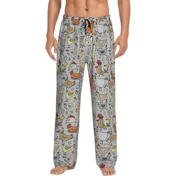 Uemuo Funny Chicken Pattern Men's Wide Leg Palazzo Lounge Pants with Pockets Light Weight Loose Comfy Casual Pajama Pants-Small