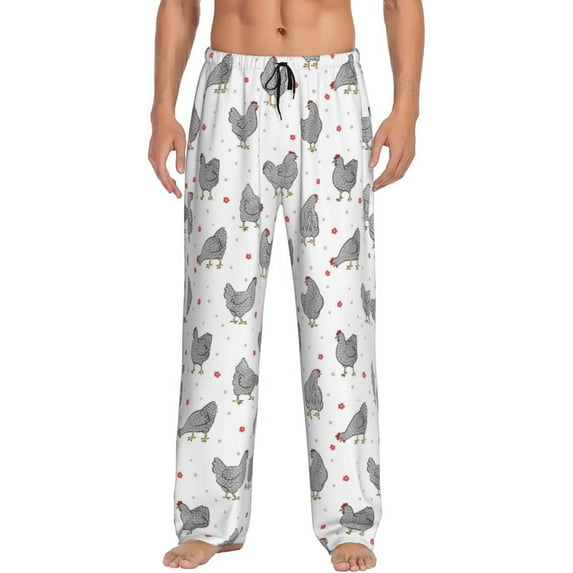 Uemuo Funny Chicken Pattern Men's Wide Leg Palazzo Lounge Pants with Pockets Light Weight Loose Comfy Casual Pajama Pants-Small
