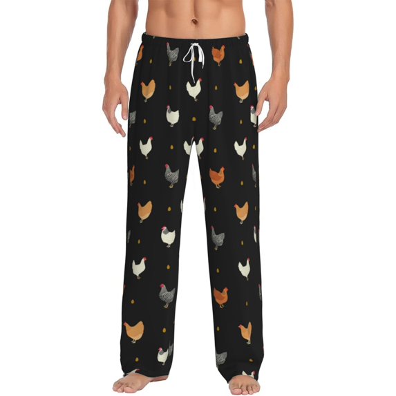 Uemuo Funny Chicken Pattern Men's Wide Leg Palazzo Lounge Pants with Pockets Light Weight Loose Comfy Casual Pajama Pants-XX-Large