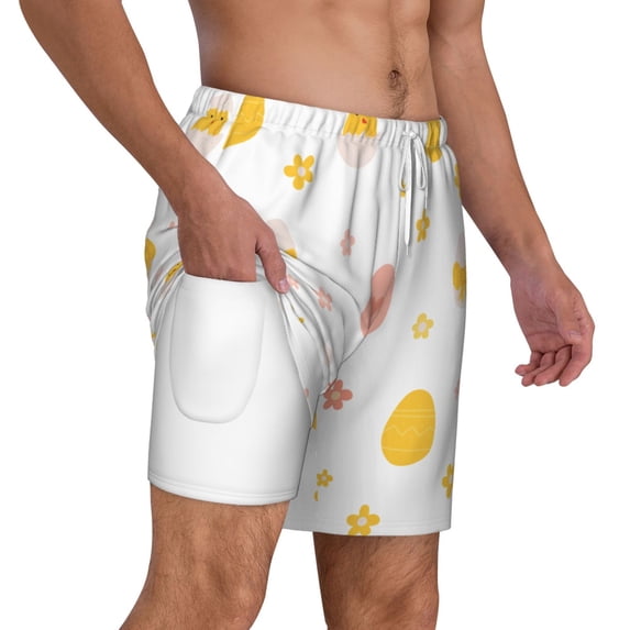 Uemuo Funny Chicken Pattern Mens Swim Trunks Quick Dry Board Shorts with Mesh Lining, Stretch Beach Shorts Quick Dry No-Chafing Board Shorts-Small