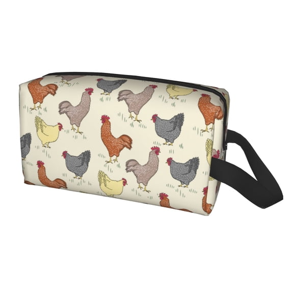 Uemuo Funny Chicken Pattern Portable Toiletry Bags with Handle, Waterproof travel Make up Bags for Women, Large Capacity Travel Cosmetic Bags