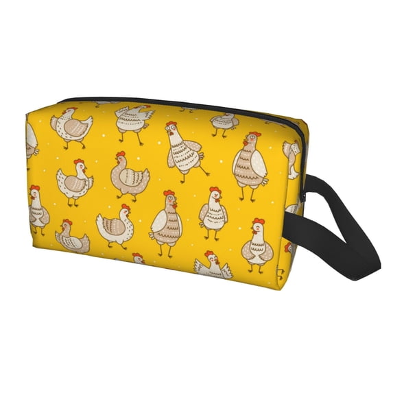 Uemuo Funny Chicken Pattern Portable Toiletry Bags with Handle, Waterproof travel Make up Bags for Women, Large Capacity Travel Cosmetic Bags