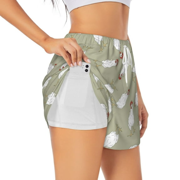 Uemuo Funny Chicken Pattern Women's Athletic Shorts High Waisted Running Shorts with Liner Pockets Gym Elastic Workout Shorts-XX-Large