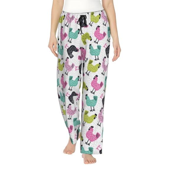 Uemuo Funny Chicken Pattern Women's Wide Leg Palazzo Lounge Pants with Pockets Light Weight Loose Comfy Casual Pajama Pants-Large