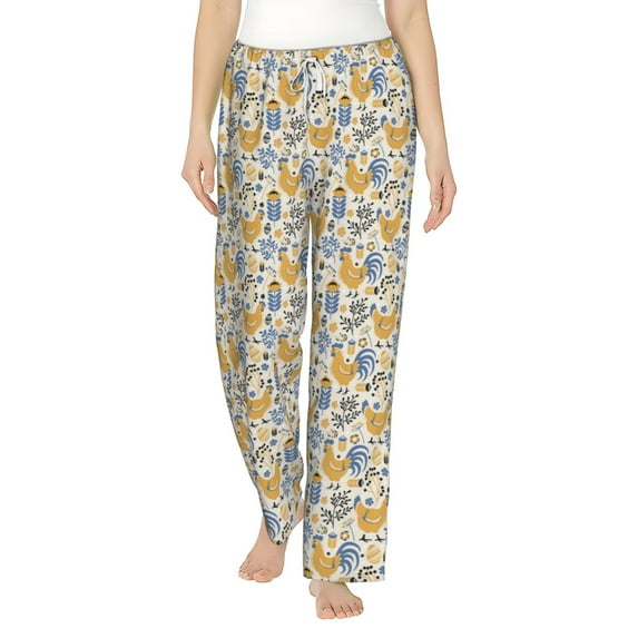 Uemuo Funny Chicken Pattern Women's Wide Leg Palazzo Lounge Pants with Pockets Light Weight Loose Comfy Casual Pajama Pants-Large