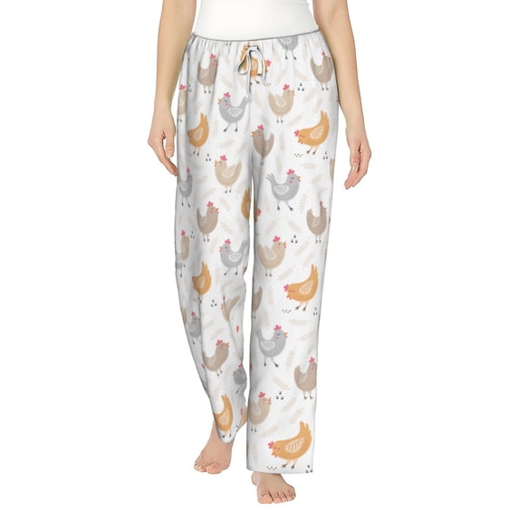 Uemuo Funny Chicken Pattern Women's Wide Leg Palazzo Lounge Pants with Pockets Light Weight Loose Comfy Casual Pajama Pants-Medium
