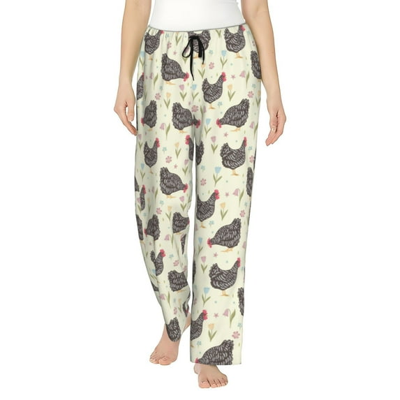 Uemuo Funny Chicken Pattern Women's Wide Leg Palazzo Lounge Pants with Pockets Light Weight Loose Comfy Casual Pajama Pants-Medium