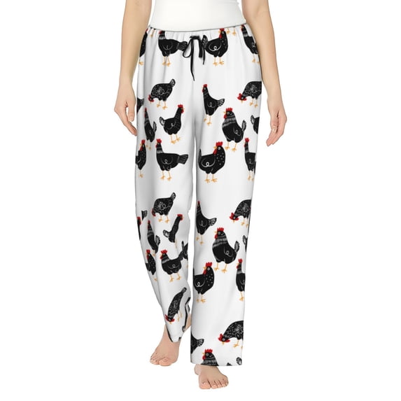 Uemuo Funny Chicken Pattern Women's Wide Leg Palazzo Lounge Pants with Pockets Light Weight Loose Comfy Casual Pajama Pants-X-Large