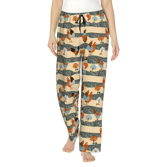 Uemuo Funny Chicken Pattern Women's Wide Leg Palazzo Lounge Pants with Pockets Light Weight Loose Comfy Casual Pajama Pants-XX-Large