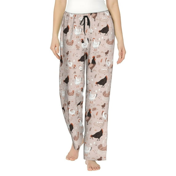 Uemuo Funny Chicken Pattern Women's Wide Leg Palazzo Lounge Pants with Pockets Light Weight Loose Comfy Casual Pajama Pants-XX-Large