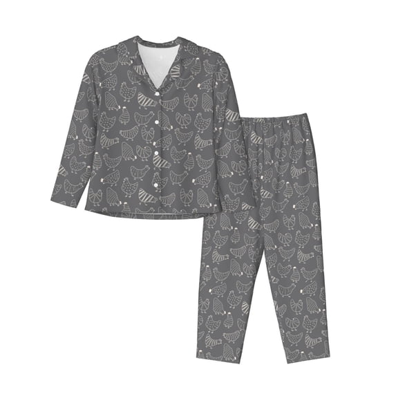 Uemuo Funny Chicken Pattern Womens Pajama Sets,PJ Set for Women,Pajamas for Women Logo,Long Sleeve Pajama Set for Women,Soft Long Sleeve Top With Pants-Medium