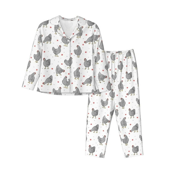 Uemuo Funny Chicken Pattern Womens Pajama Sets,PJ Set for Women,Pajamas for Women Logo,Long Sleeve Pajama Set for Women,Soft Long Sleeve Top With Pants-Small