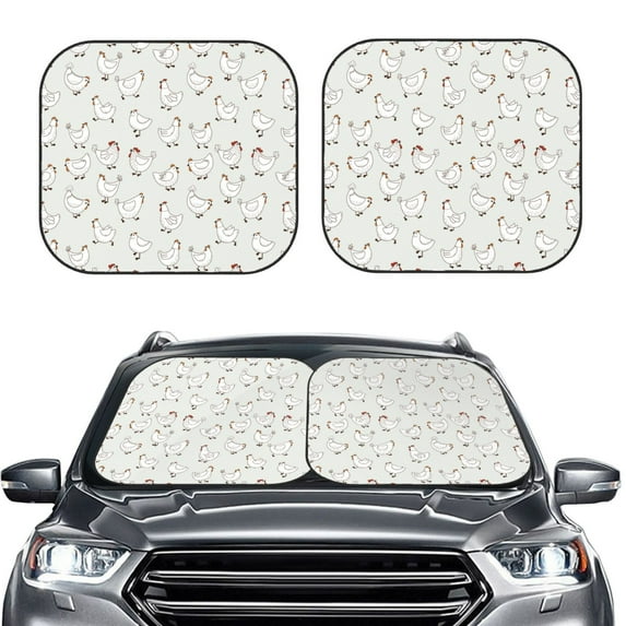 Uemuo Funny Chicken Printed 2 PCS Car Windshield Sun Shade, Auto Sun Heat and UV Rays Blocker, Foldable Automotive Front Window Sunshade Protector