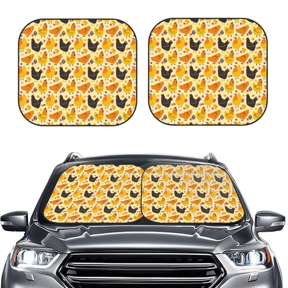Uemuo Funny Chicken Printed 2 PCS Car Windshield Sun Shade, Auto Sun Heat and UV Rays Blocker, Foldable Automotive Front Window Sunshade Protector