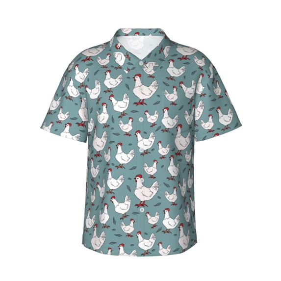 Uemuo Funny Chicken Printed Regular Fit Short Sleeve Casual Hawaiian Shirt for Men,Aloha shirt,Tropical shirt,Floral print shirt,Vacation Beach shirt-Medium