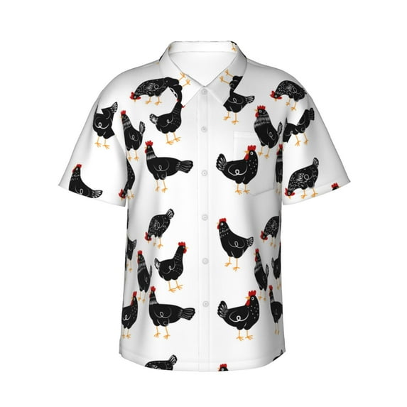 Uemuo Funny Chicken Printed Regular Fit Short Sleeve Casual Hawaiian Shirt for Men,Aloha shirt,Tropical shirt,Floral print shirt,Vacation Beach shirt-XX-Large